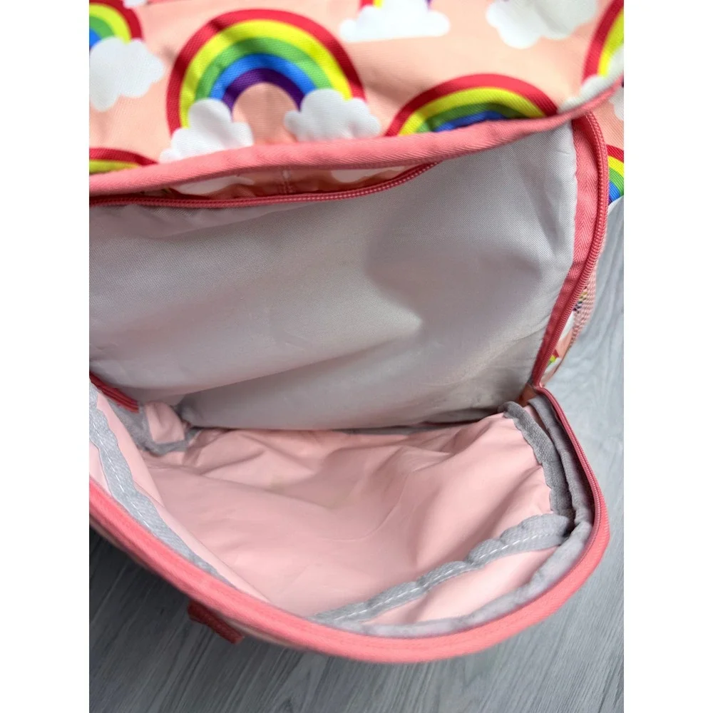 Fuel Rainbow Cloud Print Backpack Pink School Bag with Mesh Pockets and Buckle
